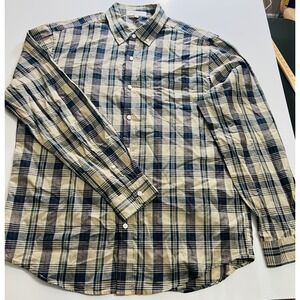 Alex Mill Wash & Go Mens Large Plaid Button Down Shirt Navy Red Cream Cotton